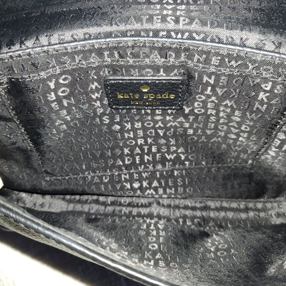 Kate Spade Black Pebbled Leather Crossbody Bag Flap Shoulder Purse Gold Log - Picture 8 of 10